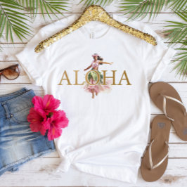Watercolor Hula Dancer Guld Aloha Hawaiian T-Shirt