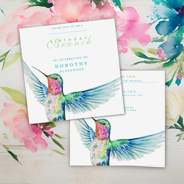 Watercolor Hummingbird ANY Birthday Brunch Inbjudningar (Skapare uppladdad)