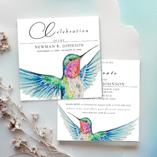 Watercolor Hummingbird Firande of Life Inbjudningar (Skapare uppladdad)