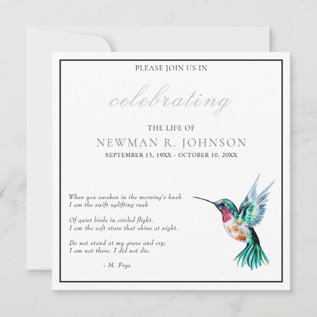 Watercolor Hummingbird Firande of Life Inbjudningar (Framsida)