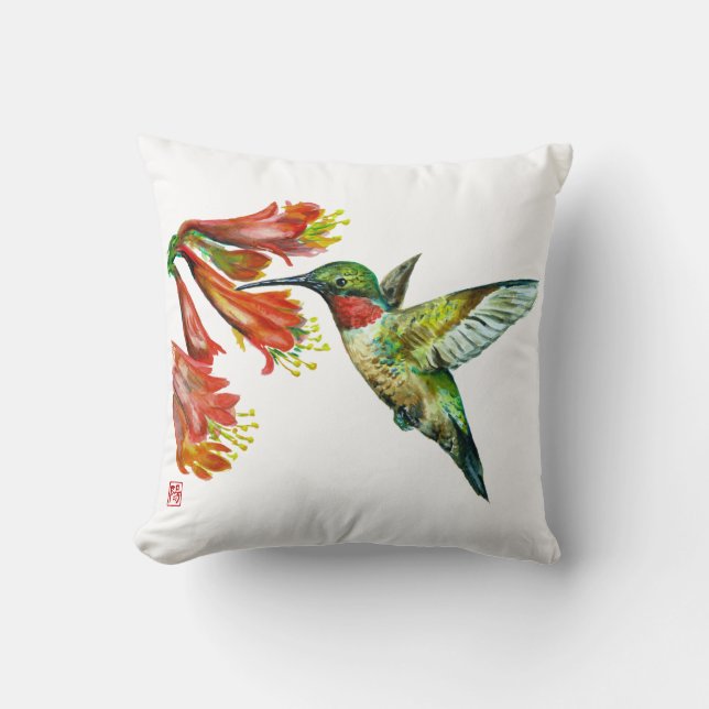 Watercolor Hummingbird Kudde (Framsida)