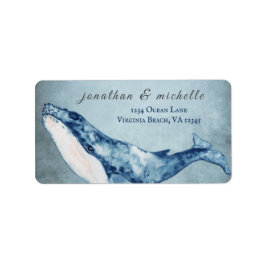 Watercolor Humpback Whale Nautical Beach Adress Adressetikett