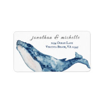 Watercolor Humpback Whale Nautical Beach Adress