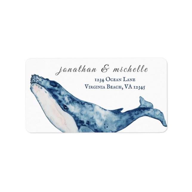 Watercolor Humpback Whale Nautical Beach Adress Adressetikett (Framsidan)