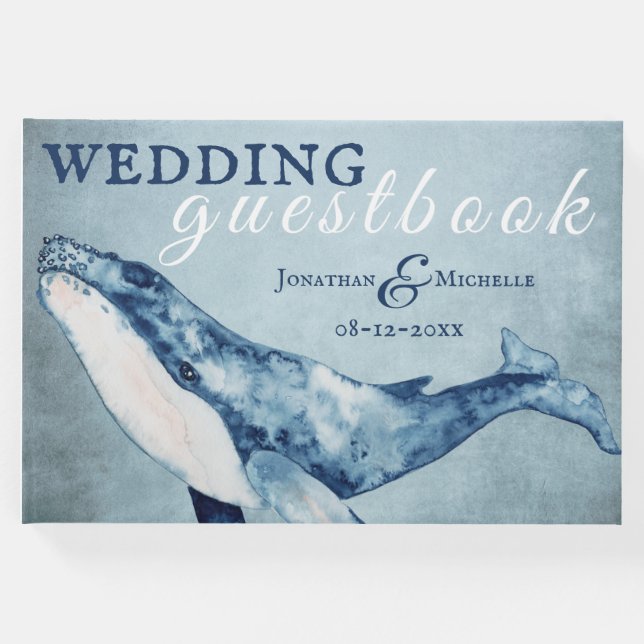Watercolor Humpback Whale Nautical Beach Wedding Gästböcker (Framsida)