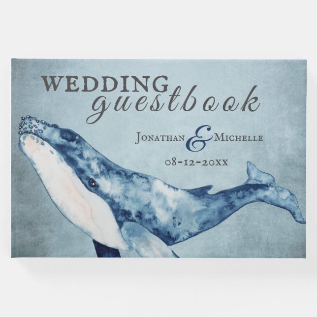 Watercolor Humpback Whale Nautical Beach Wedding Gästböcker (Framsida)
