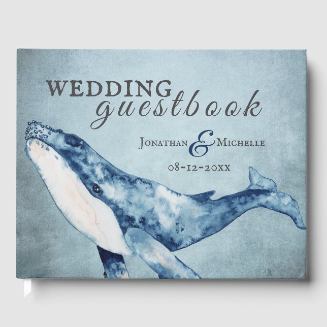 Watercolor Humpback Whale Nautical Beach Wedding Gästböcker (Framsida)