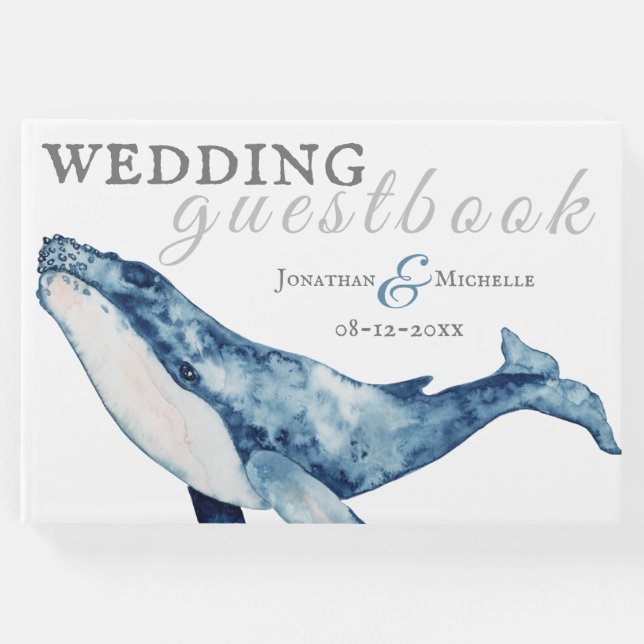 Watercolor Humpback Whale Nautical Beach Wedding Gästböcker (Framsida)