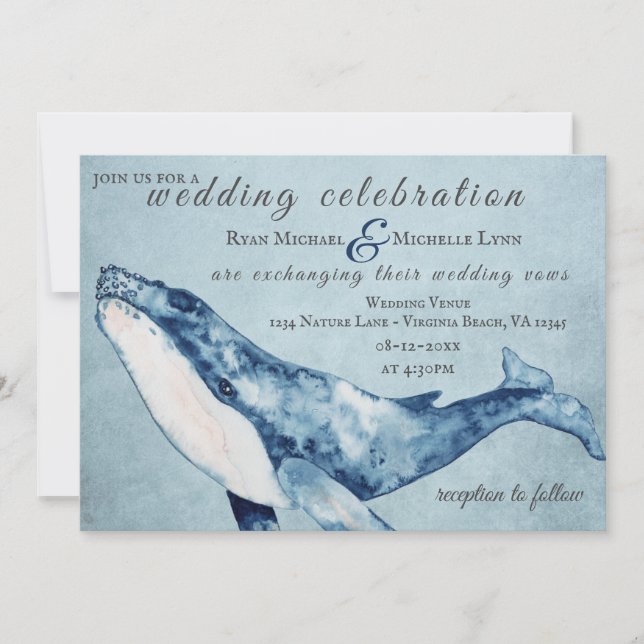 Watercolor Humpback Whale Nautical Beach Wedding Inbjudningar (Framsida)