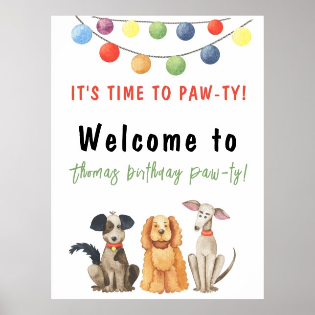 Watercolor Hund Barns födelsedag Poster (Framsidan)