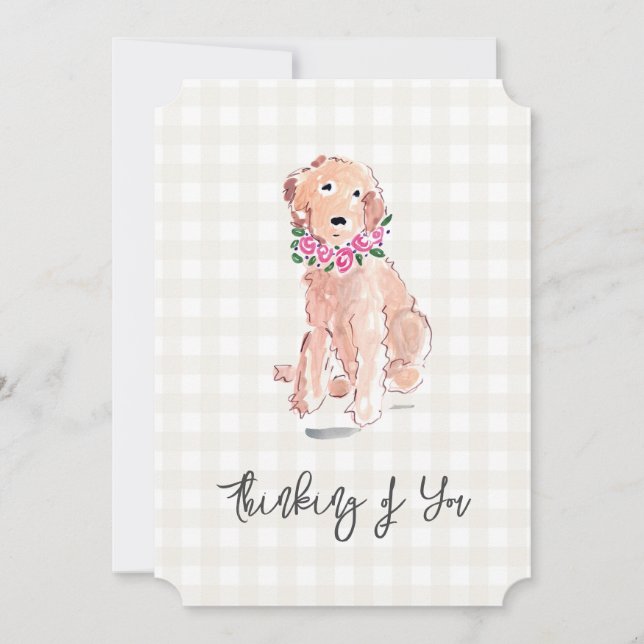 Watercolor Hund Flowers tänker på You Gingham (Framsida)