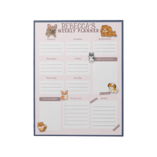 Watercolor Hund Weekly Planner Lakan Anteckningsblock