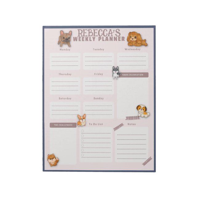 Watercolor Hund Weekly Planner Lakan Anteckningsblock (Roterad)