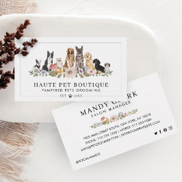 Watercolor Hundrasers Wildblommor Pet Groomer Visitkort