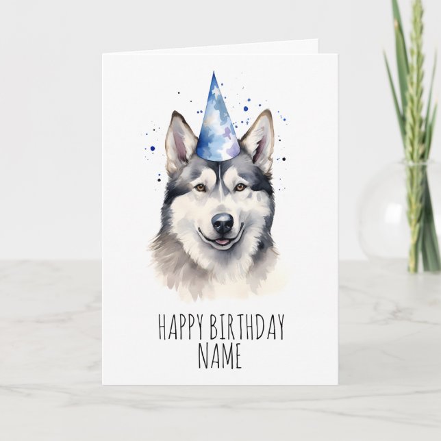 Watercolor Husky Birthday-kort Kort (Framsida)