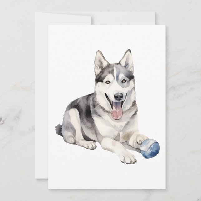 Watercolor Husky Hund Julkort (Framsida)