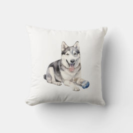 Watercolor Husky Hund Kudde