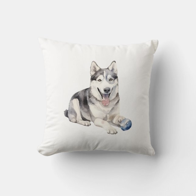 Watercolor Husky Hund Kudde (Framsida)
