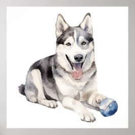 Watercolor Husky Hund Poster