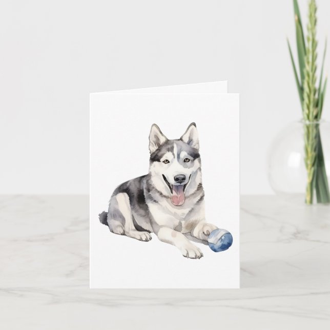 Watercolor Husky Hund Tack Kort (Framsida)