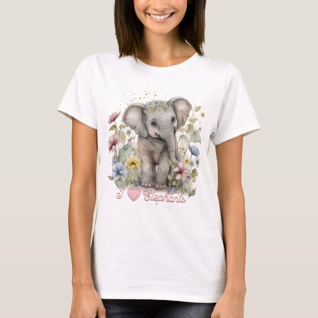 Watercolor, I Kärlek Elephants T Shirt (Framsida)