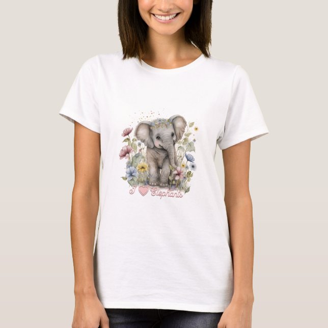Watercolor, I Kärlek Elephants T Shirt (Framsida)