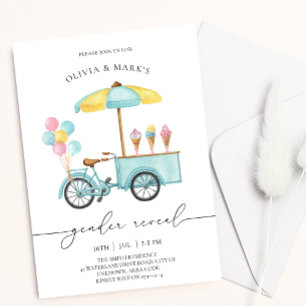 Watercolor Ice Cream Cart Baby Gender Reveal Inbjudningar