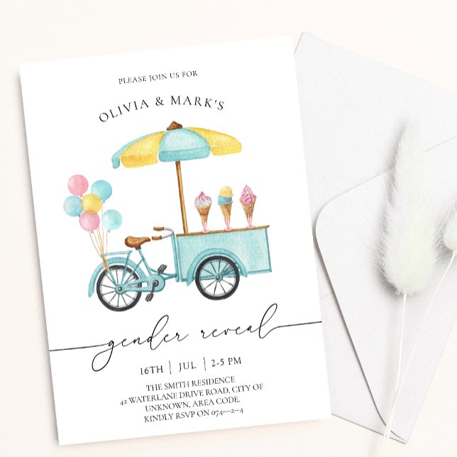 Watercolor Ice Cream Cart Baby Gender Reveal Inbjudningar (Skapare uppladdad)