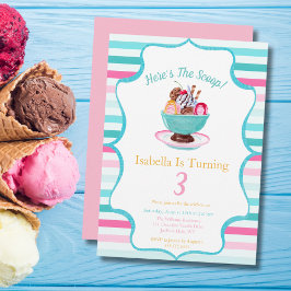 Watercolor Ice Cream Sundae Birthday Inbjudningar