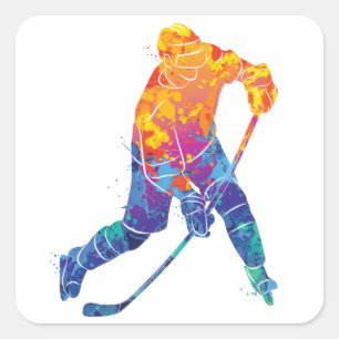 Watercolor Ice Hockey Fyrkantigt Klistermärke