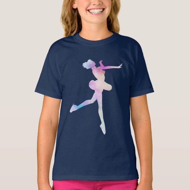 Watercolor Ice Skating Girl T Shirt (Framsida)