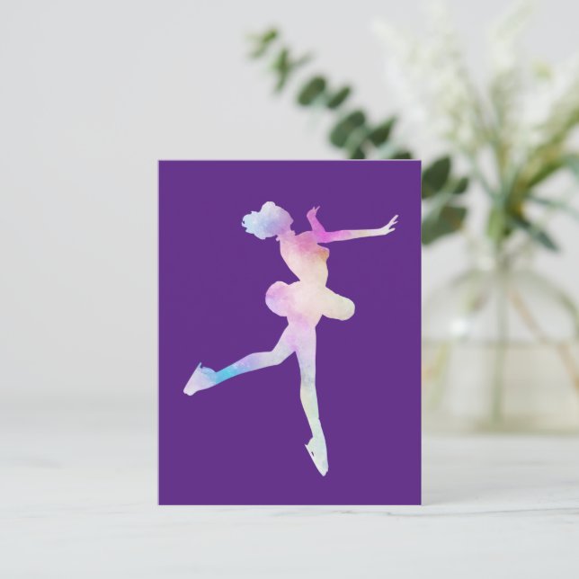 Watercolor Ice Skating Girl Vykort (Stående Fram)