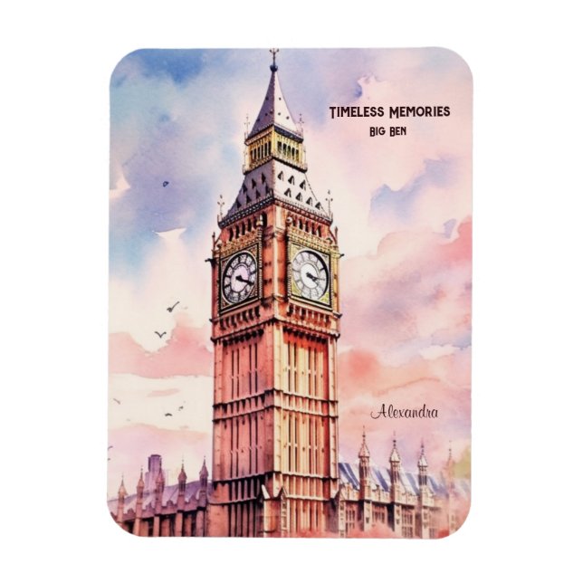 Watercolor Iconic Landmark City London Big Ben Magnet (Vertikal)
