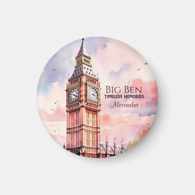 Watercolor Iconic Landmark City London Big Ben Magnet (Framsidan)