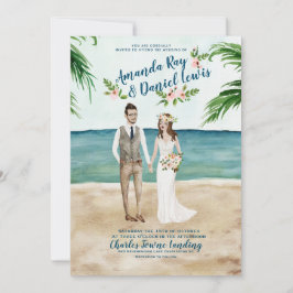 Watercolor Illustrated Beach bröllopsinbjudan Inbjudningar