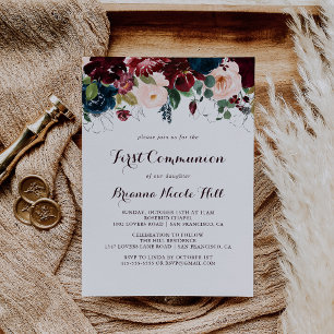 Watercolor Illustrated Calligraphy First Communion Inbjudningar