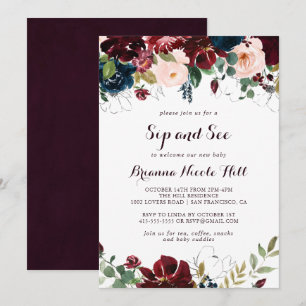 Watercolor Illustrated Calligraphy Sip and See Inbjudningar