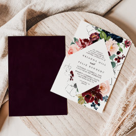 Watercolor Illustrated Fall Blommigt Diamond Bröll Inbjudningar