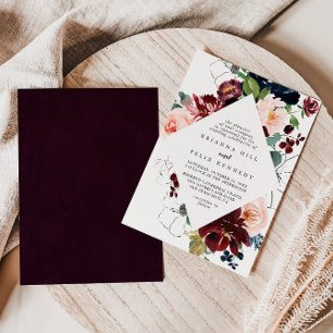 Watercolor Illustrated Fall Blommigt Diamond Bröll Inbjudningar