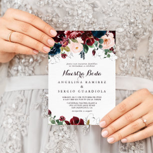 Watercolor Illustrated Fall Nuestra Boda Bröllop Inbjudningar