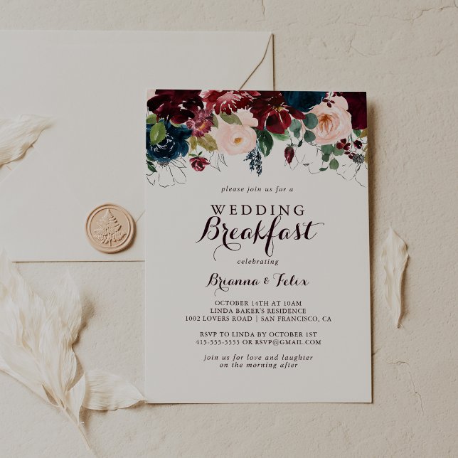 Watercolor Illustrated Fall Wedding Breakfast Inbjudningar (Skapare uppladdad)