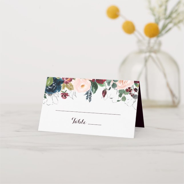 Watercolor Illustrated Fall Wedplace Card Placeringskort (Framsida)