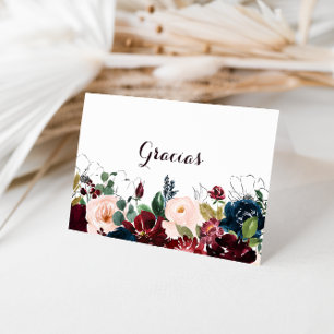 Watercolor Illustrated Folded Bröllop Gracias Card Tack Kort