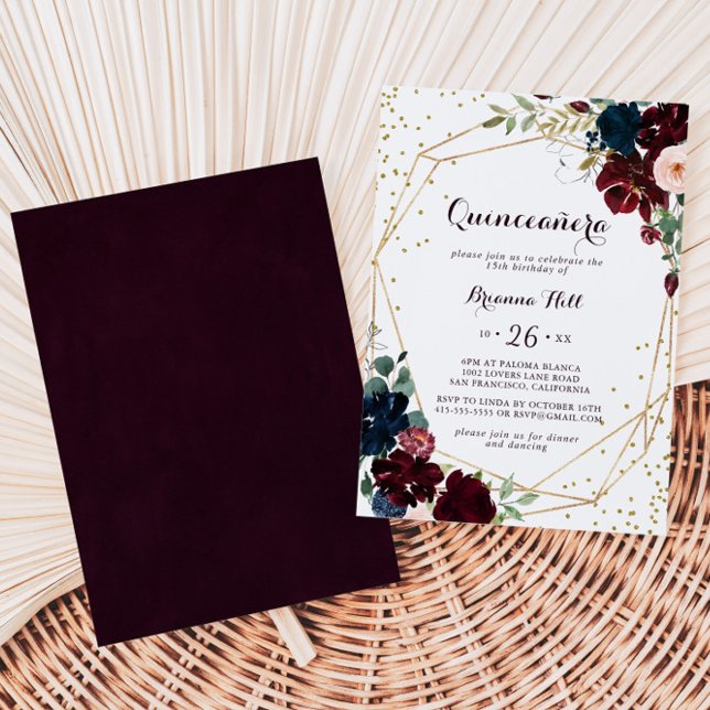 Watercolor Illustrated Geometric Guld Quinceañera Inbjudningar (Skapare uppladdad)