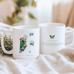 Watercolor Illustrated Karta of Belize   Monogram Kaffemugg