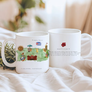 Watercolor Illustrated Karta Puerto Rico Monogra Kaffemugg
