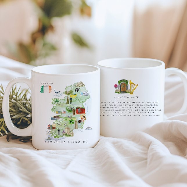Watercolor Illustrated Map Ireland | Monogram Kaffemugg (Skapare uppladdad)