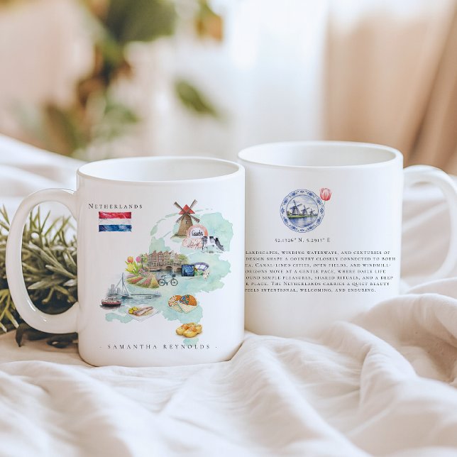 Watercolor Illustrated Map Netherlands | Monogram Kaffemugg (Skapare uppladdad)