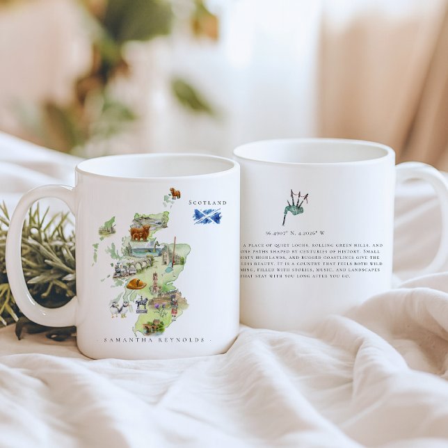 Watercolor Illustrated Map Scotland | Monogram Kaffemugg (Skapare uppladdad)