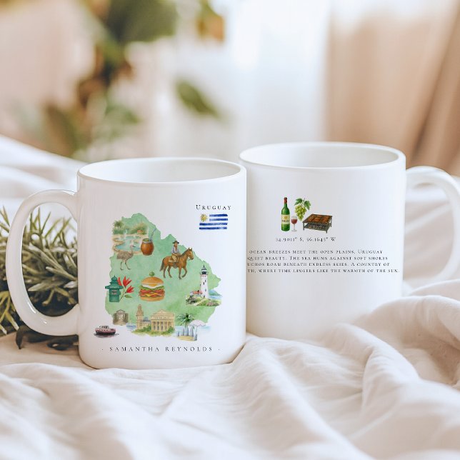 Watercolor Illustrated Map Uruguay | Monogram Kaffemugg (Skapare uppladdad)